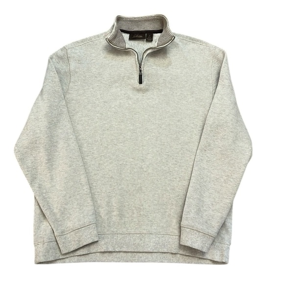 Tasso Elba 1/4 Zip Pullover Gray Taupe Ribbed Cotton All-Season Layer Large - Picture 1 of 10
